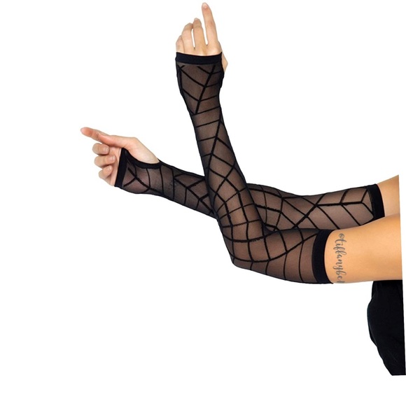 Sheer Spider Web Arm Warmers Black - Picture 4 of 6